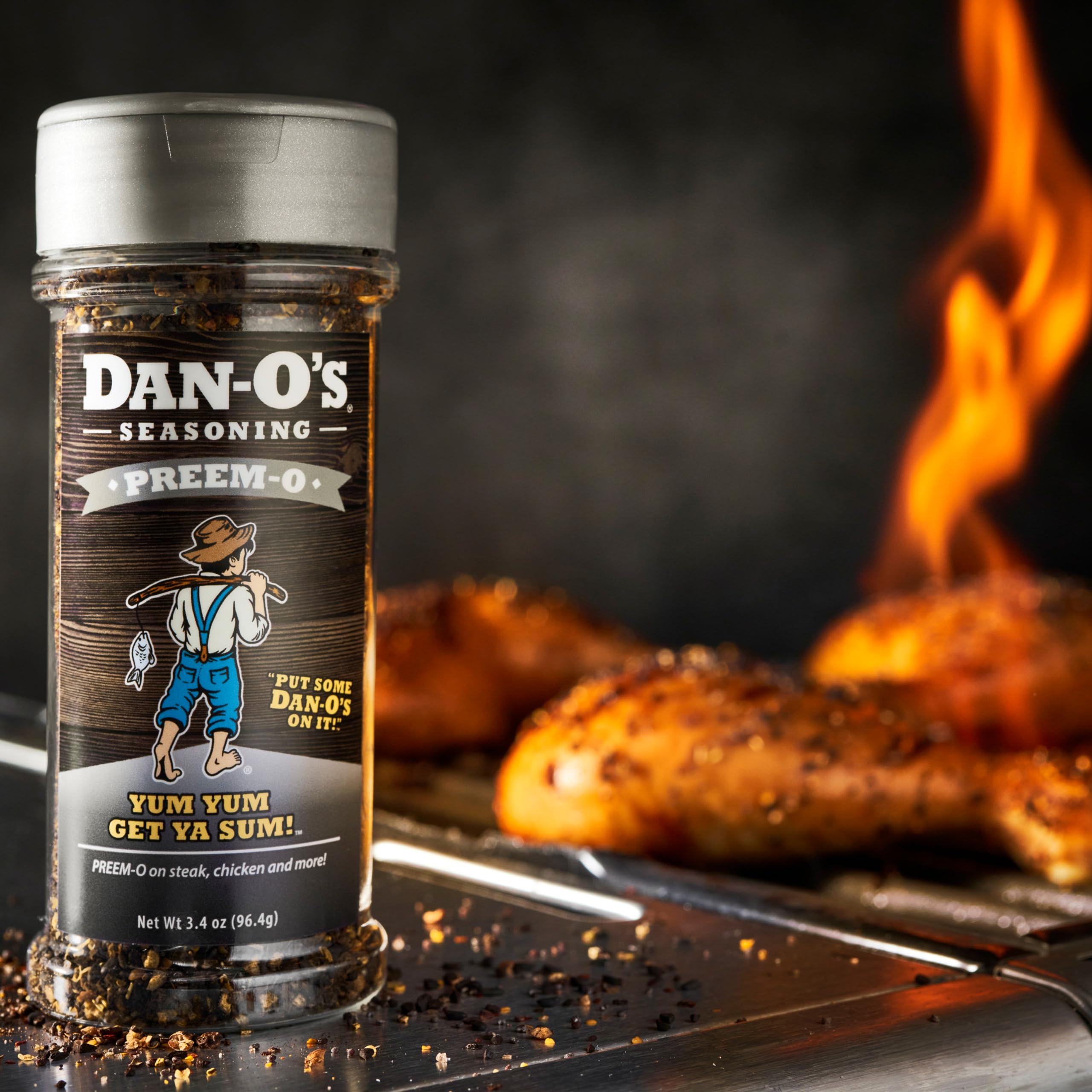 Dan-O's Preem-O Seasoning, 3.4 oz Bottle, Meat Seasoning for Steak, Ribs, Chicken, Brisket and More, Sugar Free, Zero Calorie, Use this Spice Blend to Craft a Marinade, Dry Rub or Sauce