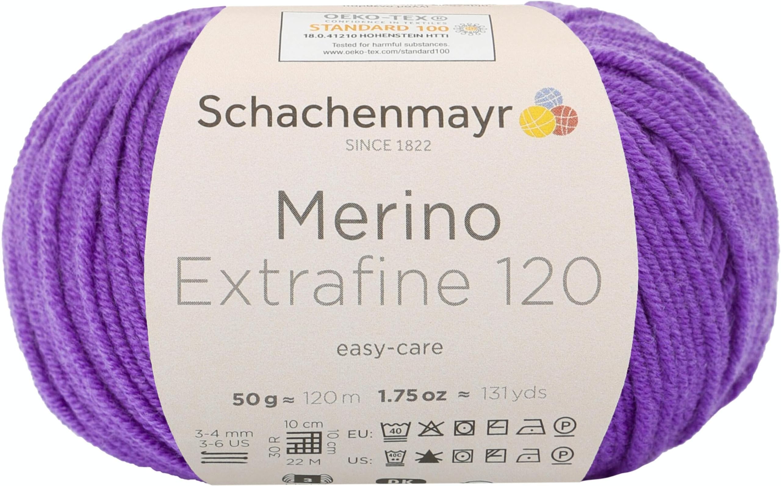 Schachenmayr 120 9807552 Extra-Fine Merino Wool Hand Knitting Yarn, wool, Purple, 10 x 10 x 7 cm
