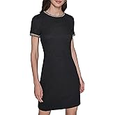 Karl Lagerfeld Womens Short Sleeve Knit Tweed A-line Dress
