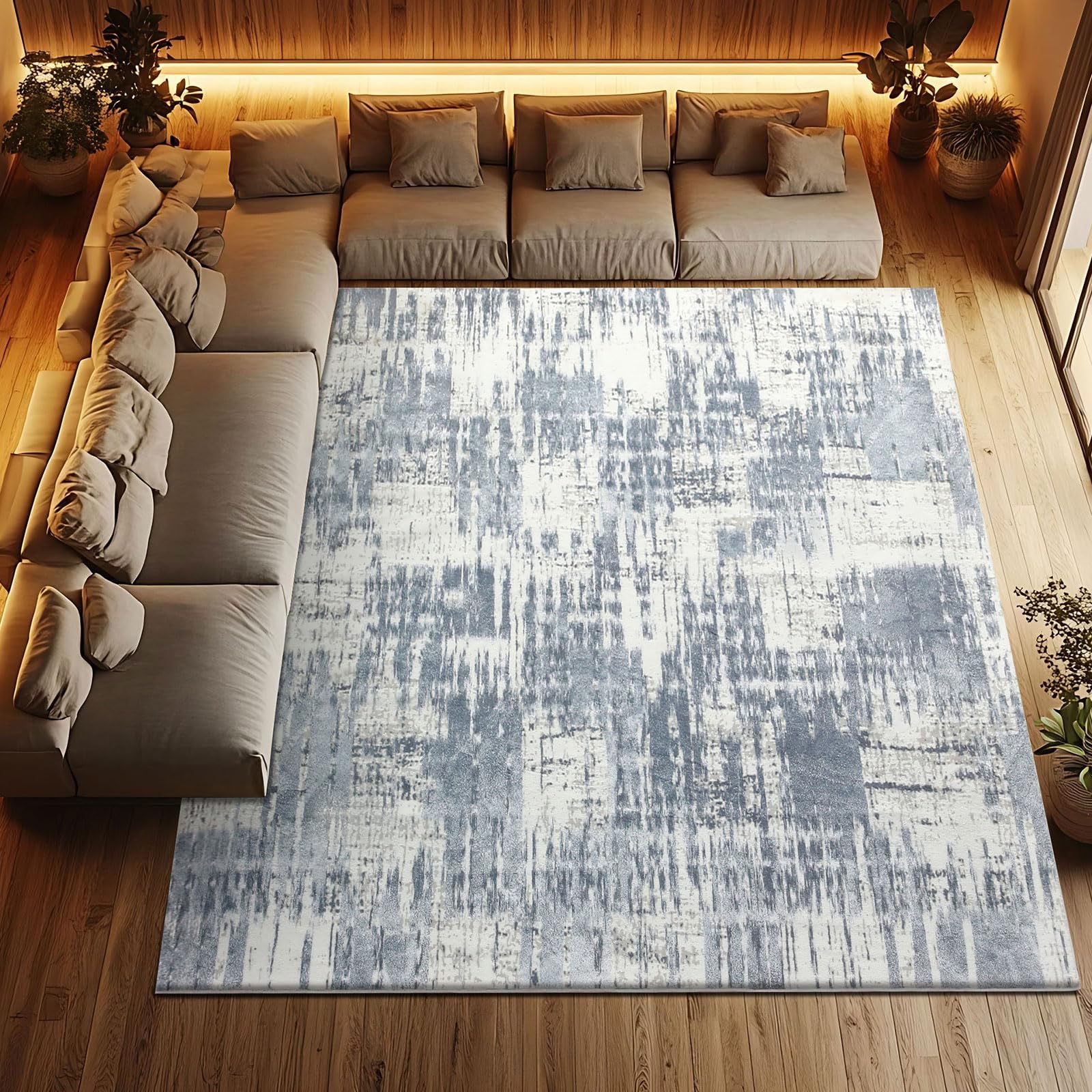 Tinyboy-hbq Washable Rugs Living Room Modern Area Rugs Non Slip Abstract Rug Soft Short Pile Rugs for Bedroom Large Living Room Rug Carpet (Abstract Grey/Light Blue/Multi, 250 x 300 cm)