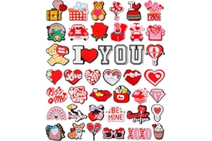 hvqeevf 42pcs Valentine's Cute Shoe Decoration Charms Kit,Trendy Shoe Charms for Women Girls Adults, PVC Shoe Charms with Letters Love Hearts and Animals Perfect Gifts for Party Holiday