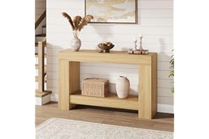 GarveeHome 47 Inch Farmhouse Console Table, 2-Tier Entryway Table with h-Shaped Base, Narrow Long Sofa Table, Wood Hallway Ac