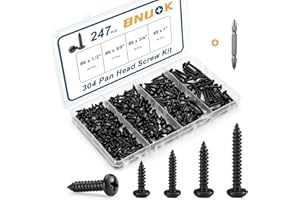 BNUOK 247Pcs Pan Head Wood Screws Assortment Kit, #6#8 Black Oxide Stainless Steel 304 Self Tapping Screws Set, Phillips Drive, Sheet Metal Screws