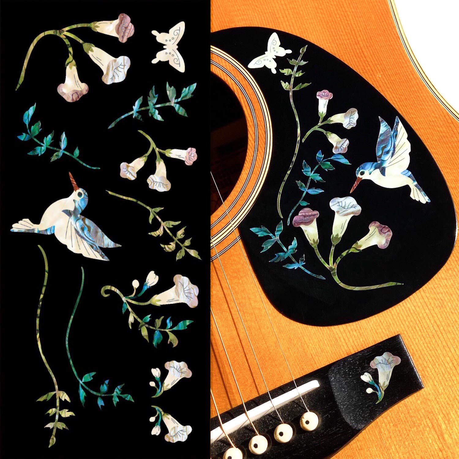 Inlay Sticker B-150AH-BL Guitars and Bass - Assorted Hummingbird - Abalone Blue, 0.2 in*10.7 in*4.3 in