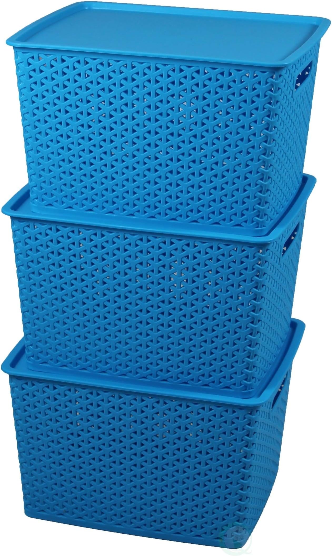 Basicwise QI003214.3 Plastic Blue Storage Container Box with Lid (Set of 3), Large, 3 Count