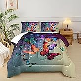 lneffble Colorful Butterfly Bed Comforter Set,Rainbow Butterfly Comforter Set Full for Boys Girls,Dreamy Butterfly Galaxy Gradient Print Bedding Set,Soft Microfiber Quilt Set with 2 Pillowcase