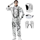 Lydoesy Astronaut Costume Adult Silver Spaceman Suit for Men Women Halloween Pretend Role Play