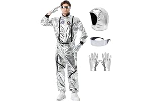 Lydoesy Astronaut Costume Adult Silver Spaceman Suit for Men Women Halloween Pretend Role Play