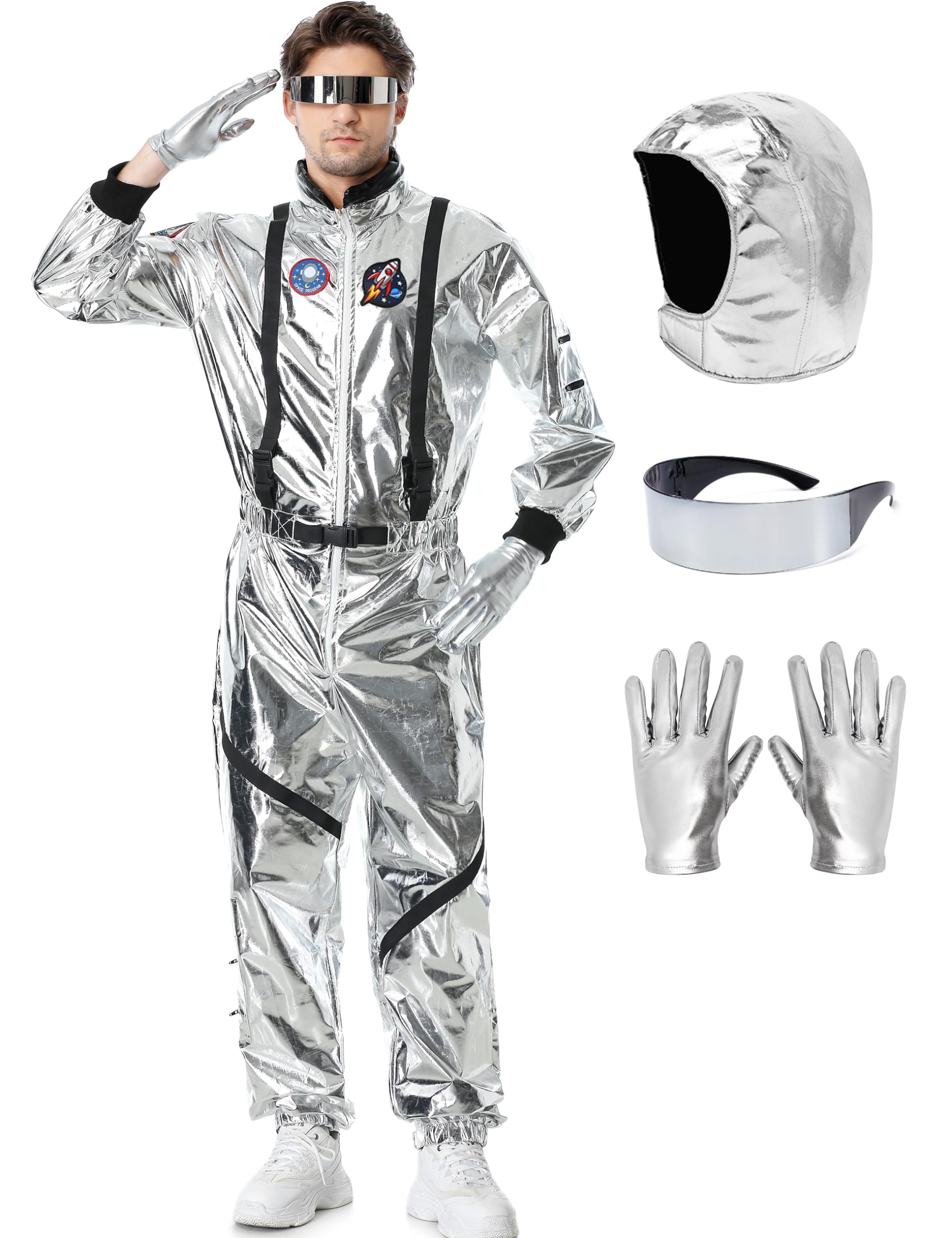 Photo 1 of Lydoesy Astronaut Costume Adult Silver Spaceman Suit for Men Women Halloween Pretend Role Play