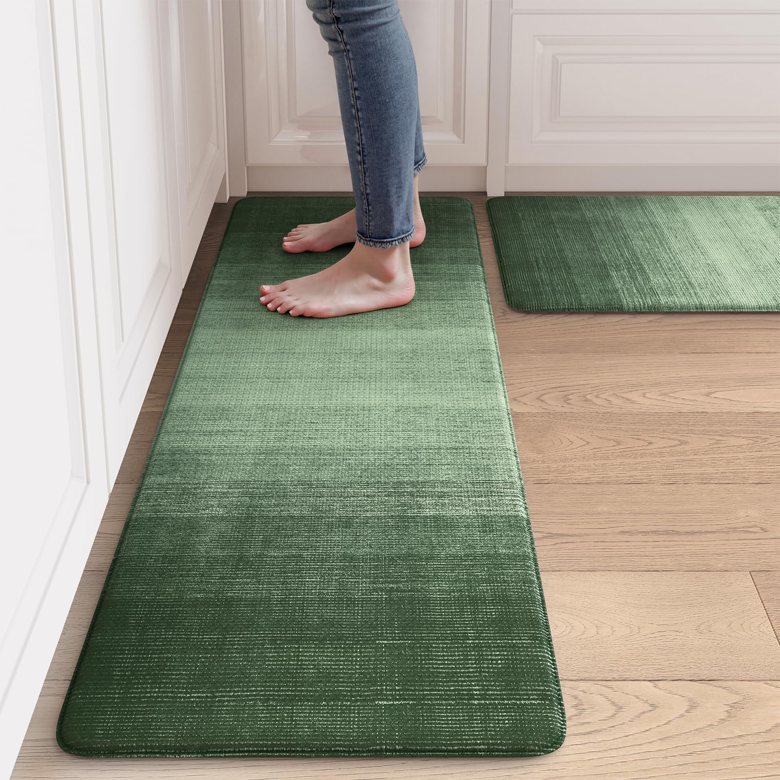 Photo 1 of Ailsan Anti Fatigue Mats for Kitchen Floor,Farmhouse Rugs Sets of 2,Cushioned Kitchen Floor Mats,Memory Foam Sink Rug for Laundry Office Bathroom,Green