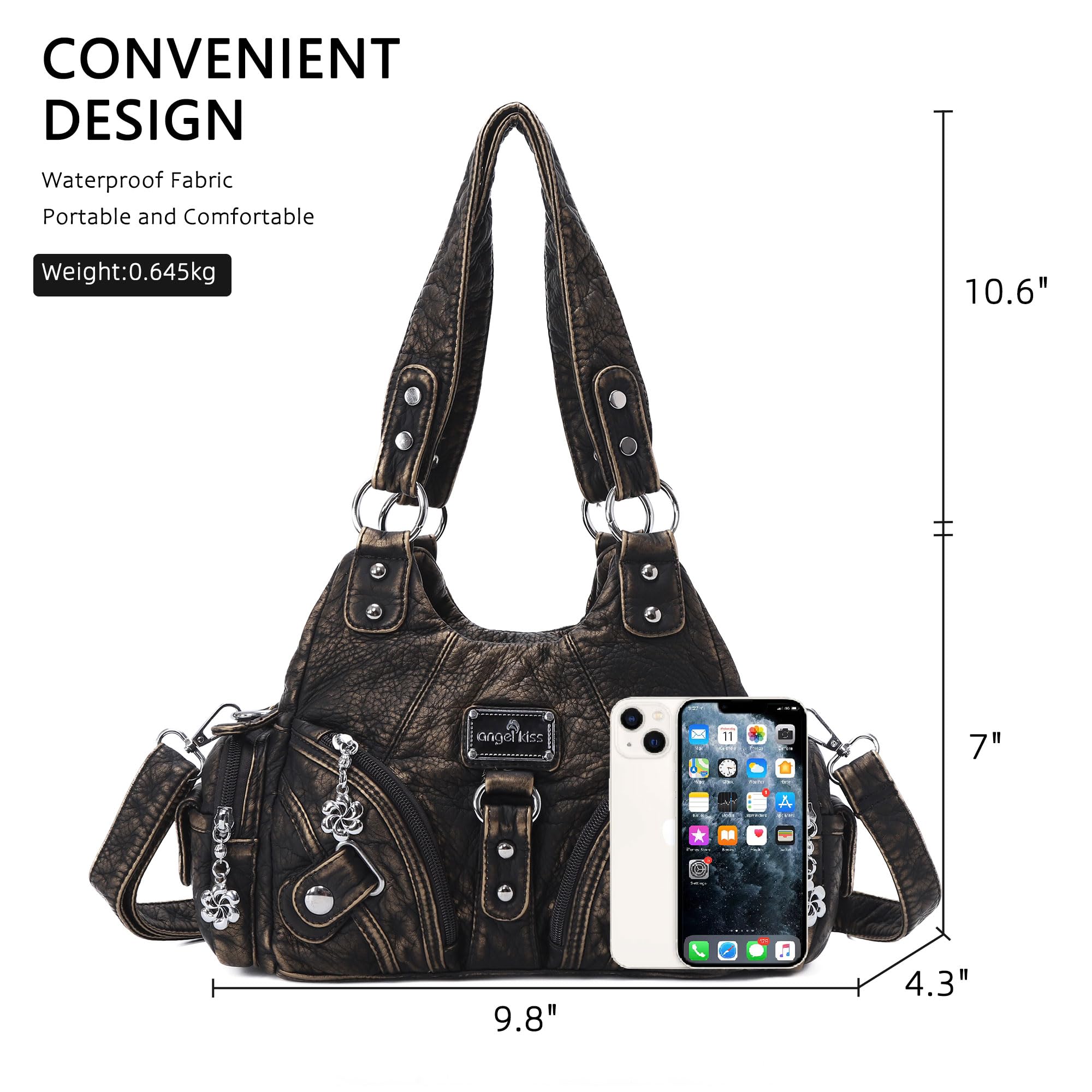 Angel Kiss Purses for Women Small Hobo Shoulder Bags Vagen Leather Multi-Pocket Tote Bag with Zipper, Bronze