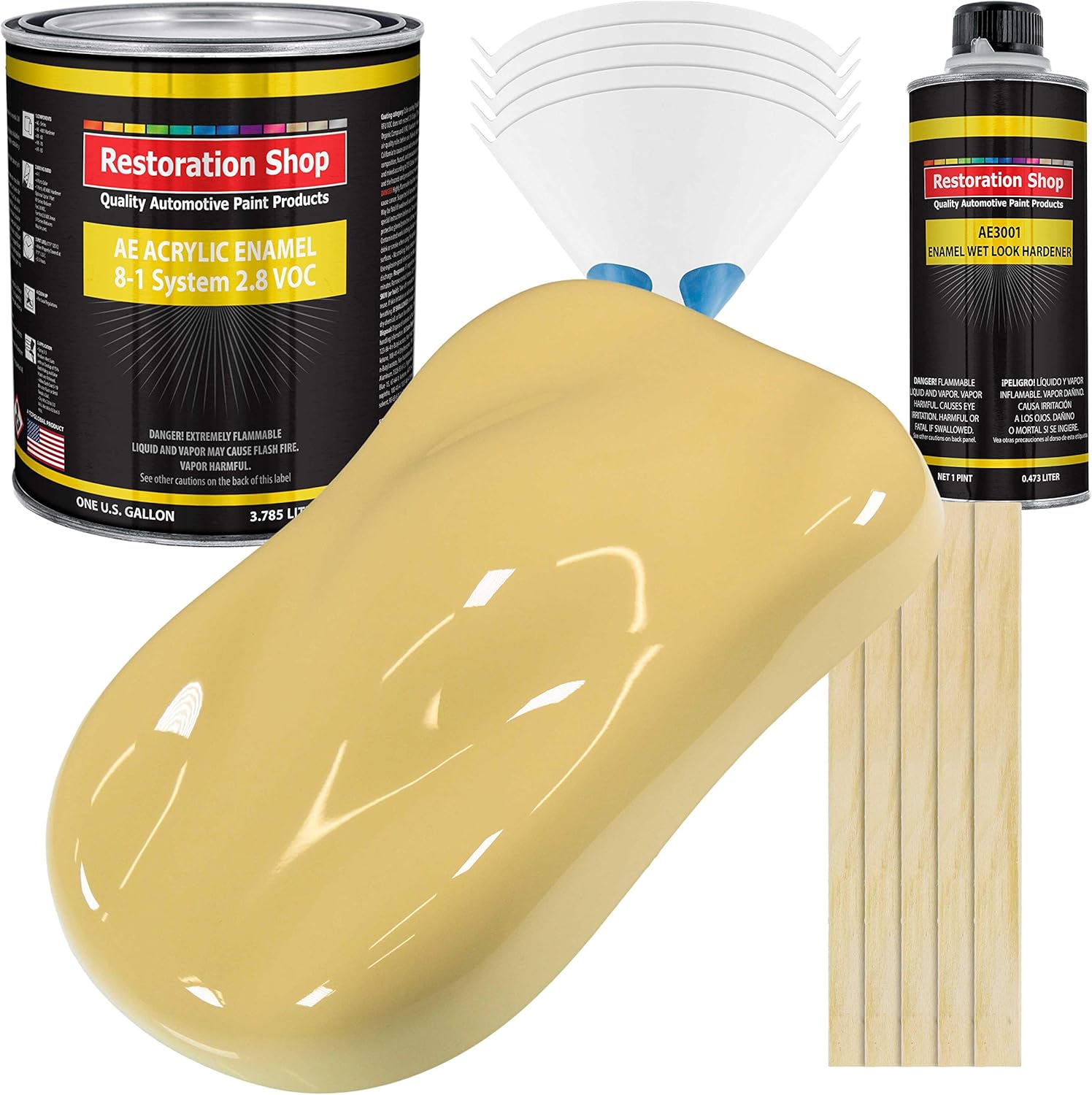 Amazon Com Restoration Shop Springtime Yellow Acrylic Enamel Auto Paint Complete Gallon Paint Kit Professional Single Stage High Gloss Automotive Car Truck Equipment Coating 8 1 Mix Ratio 2 8 Voc Automotive