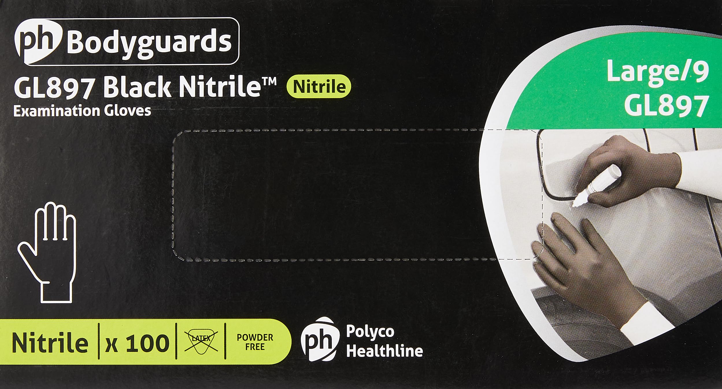 Bodyguards GL8973 Powder Free Disposable Nitrile Gloves, Black (Pack of 100) — image 1