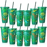 XLSXEXCL 12 Pcs Dinosaur Cups with Lids and Straws, 24 oz Dino Party Favor Plastic Cups for Kids Baby Shower Birthday Supplies Dinosaur Gifts