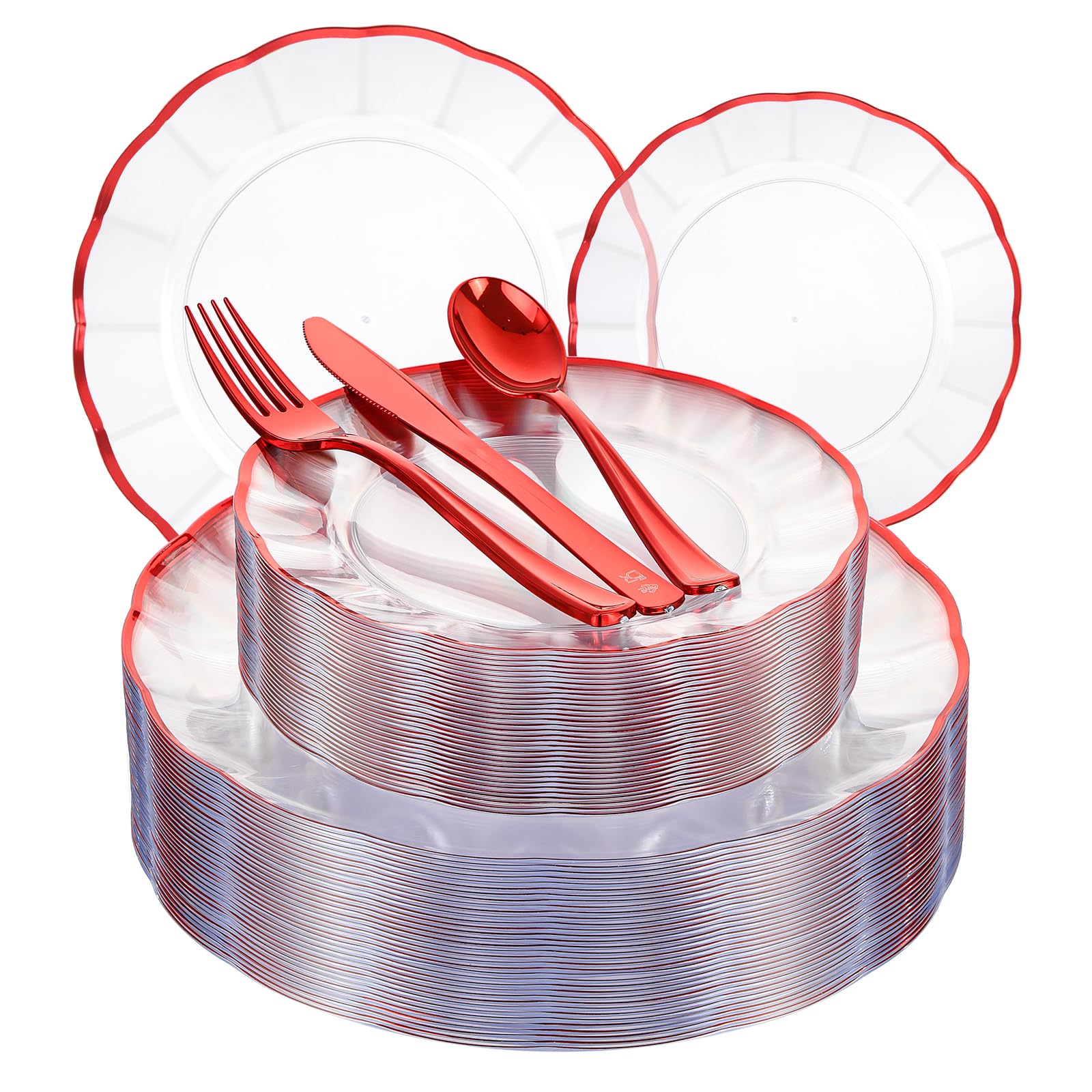 Red Plasticware EI 150pcs Clear and Red Plastic Plates,Plastic Plates and sliverware ...