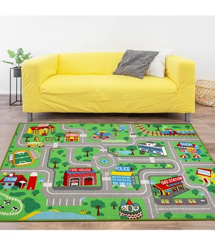 Tapis De Jeu Enfant Route De Ville 200x150cm - Motif Circulation, Lavable, Antidérapant, Pour Voitures Miniatures - 5