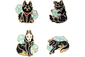 ROFARSO Wolf Fox Enamel Lapel Pin Set Cartoon Myths and Legends Pin, Halloween Accessory for Backpacks Clothing Bags Hats Shirts (4piccs pin set)