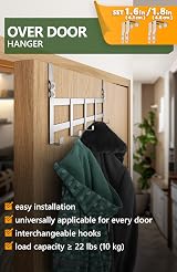 4smile Over Door Hanger Stainless Steel Coat Hook for 4.1cm & 4.6cm UK Doors view 2