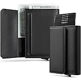 VULKIT Mens Leather Pop Up Wallet RFID Blocking with ID Window and Cash/Bills Slot, Gift Box Packed, Black