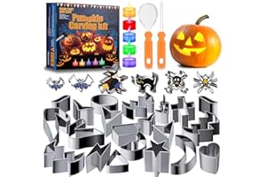 KOPOTMA Pumpkin Carving Tools for Kids, All in One 30Pcs Halloween Pumpkin Carving Kit, Easy and Safe Pumpkin Carving Set, Pumpkin Carving Stencils Cookie Cutters Pumpkin Carving Knife