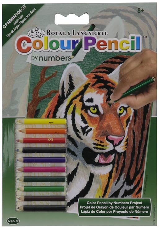 Mini Color Pencil By Number Kit 5"X7"Jungle Tiger Amazon.co.uk Toys