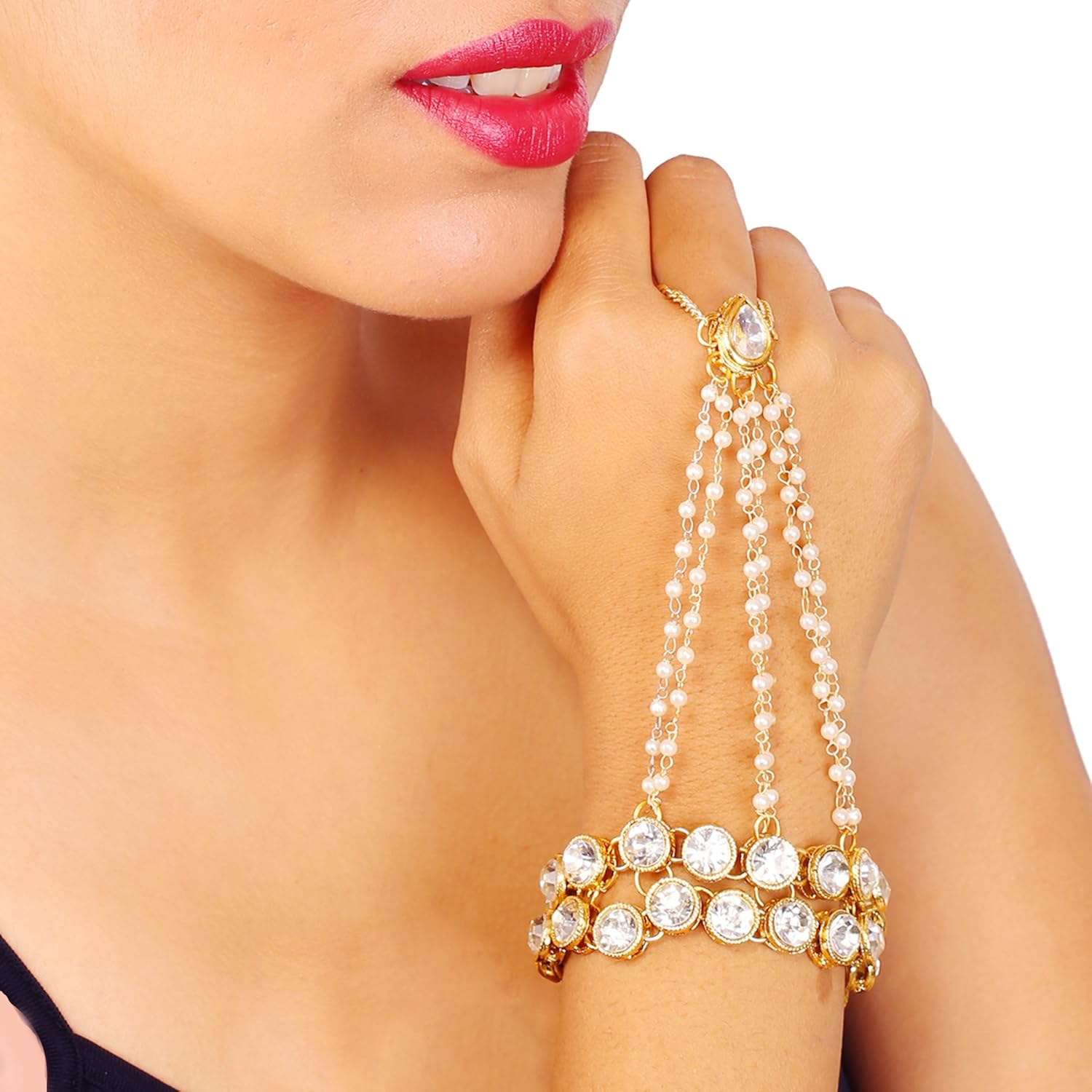 sanjog embellished golden kundan moti ring bracelet/bangle for girls