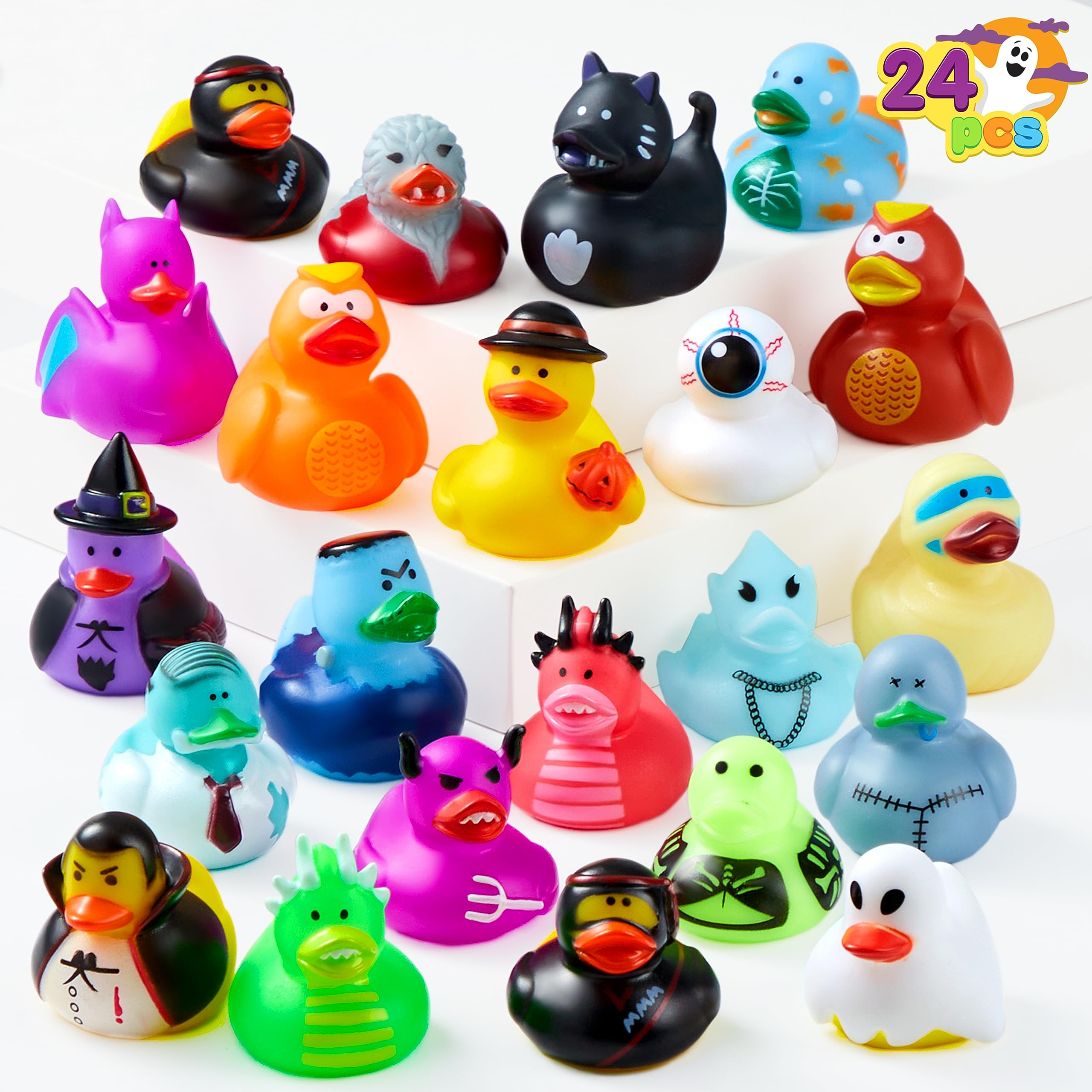 JOYIN 24 PCS Halloween Rubber Ducks, Halloween Ducks Toys for Trick or Treating Goodie Bag Fillers, Bathtub Toys Duckies for Halloween Party Favors Decorations, School Classroom Game Prizes
