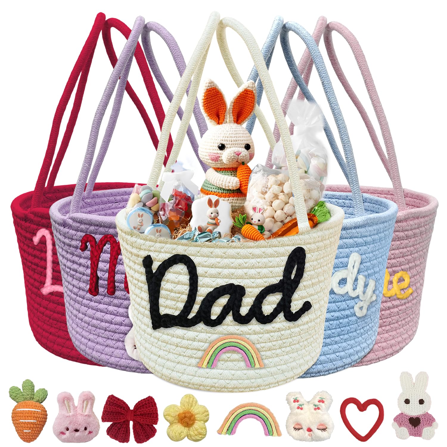 Personalized Easter Basket with Names Custom Made Easter Basket Easter Egg Hunt Basket Customized Easter Gift-White