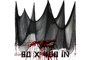 Pseutio 400 * 80 Inch Large Black Creepy Cloth Halloween Decoration Spooky Cloth Halloween Gauze Cheesecloth for Halloween Decorations Outdoor Indoor