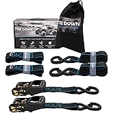 Tie Down 1.5 inch x 8 ft Black Heavy Duty Ratchet Strap, 2-Pack Kit - 5208 lbs. Breaking Load Limit