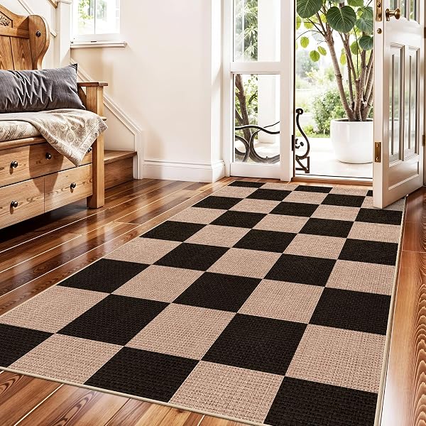 CHECKERED 3X5 NO SHED JUTE RUG: MACHINE WASHABLE...