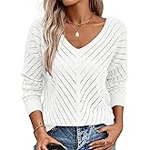 Lightweight Sweaters for Women 2026 Spring Long Sleeve V Neck Hollow Out Crochet Pullover Knit Tops Daily Wear