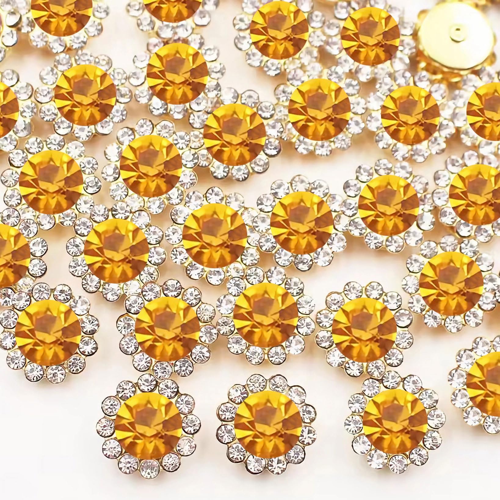 Photo 1 of 120 Pcs 12mm Sunflower Sew on Rhinestones Crystal Glass Gems, Metal Claw Rhinestones Jewels for Crafts, Glitter Gemstones for Clothes Shoes Cap Earring Belt Sewing Accessories(05 Golden Yellow)