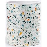 LEAZUL Kitchen Utensil Holder,7.2&Prime;Extra Large Stable Terrazzo Marble Pattern Ceramic Utensil Crock,Utensil Organizer for Countertop,Kitchen Decor,Utensil Holder for Housewarming,Wedding Gift Blue