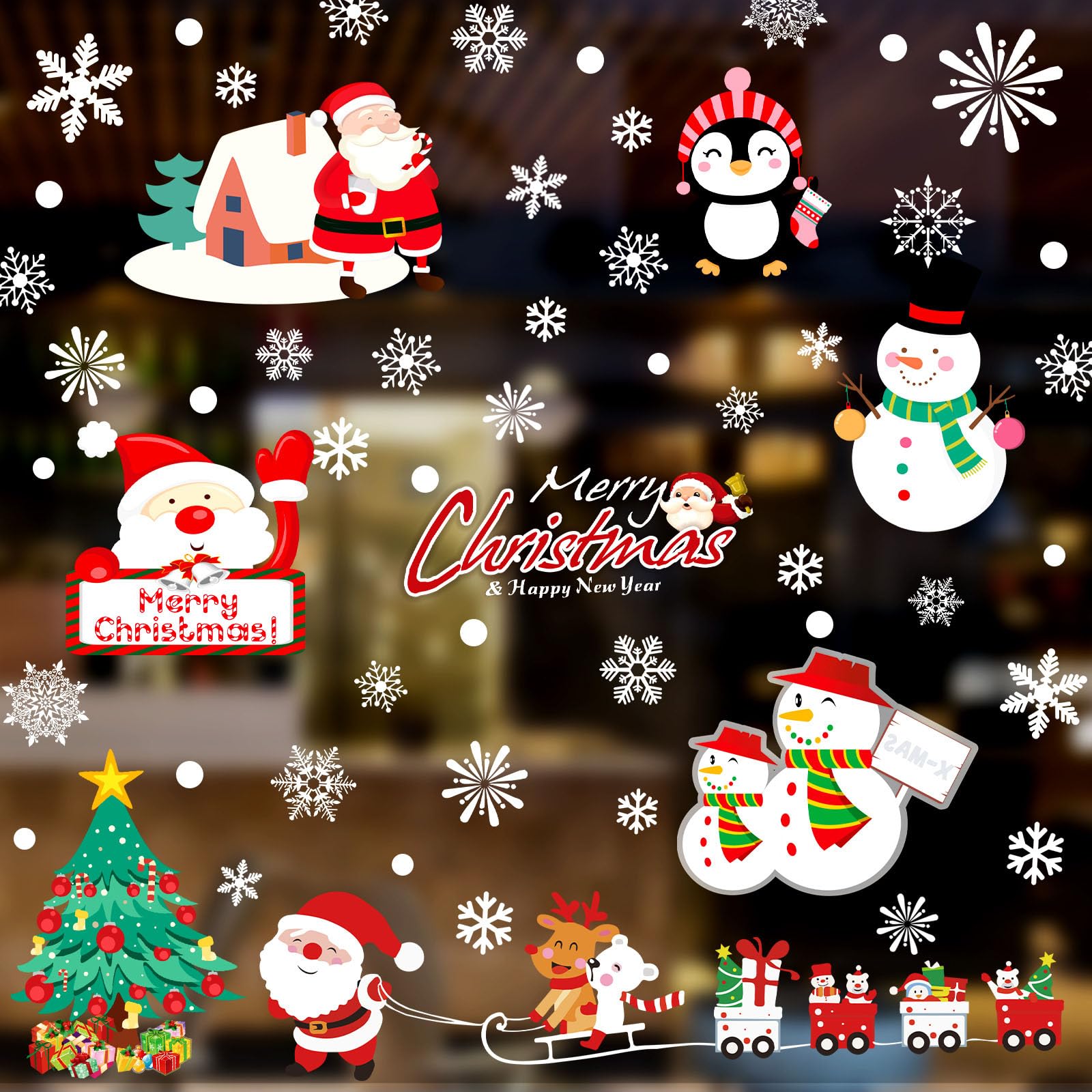 Photo 1 of 195 PCS Snowflakes Christmas Window Clings Decal Stickers, Xmas Window Stickers Decal 8 Sheets