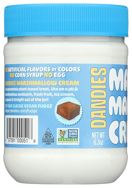 DANDIES MARSHMALLOW CREAM, VEGAN AND ALLERGEN FRIENDLY CREAM FOR BAKING, SPREADS, DESSERTS & DRINKS, 6.3 OZ