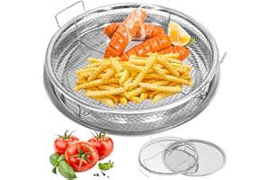 Air Fryer Basket for Oven,2 Pieces Set Round Silver 12.9'' Non-Stick Stainless Steel Mesh Air Fryer Baking Tray Accessories R