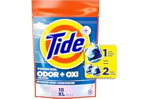 Tide Odor Defense + Oxi Laundry Detergent Pacs, Original Scent, 18 Count, Advanced Odor + Stain Fighter, laudry soap washing detergent pacs
