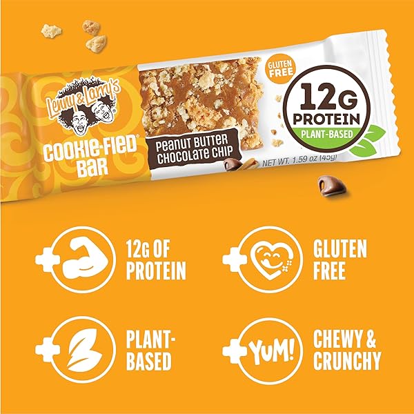 LENNY & LARRY’S COOKIE-FIED PROTEIN BAR – PEANUT BUTTER CHOCOLATE CHIP VEGAN 9X45G – HEALTHY SNACKS WITH 12G PLANT PROTEIN & 5G FIBER – GLUTEN FREE POWER BAR, KETO FRIENDLY, NON-GMO & VEGAN