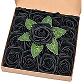 BLEUM CADE 16Pcs Artificial Flowers Fake Roses with Stems, Black Boxed Foam Roses for DIY Bouquets Centerpieces Wedding Party Arrangement Bridal Shower Decor