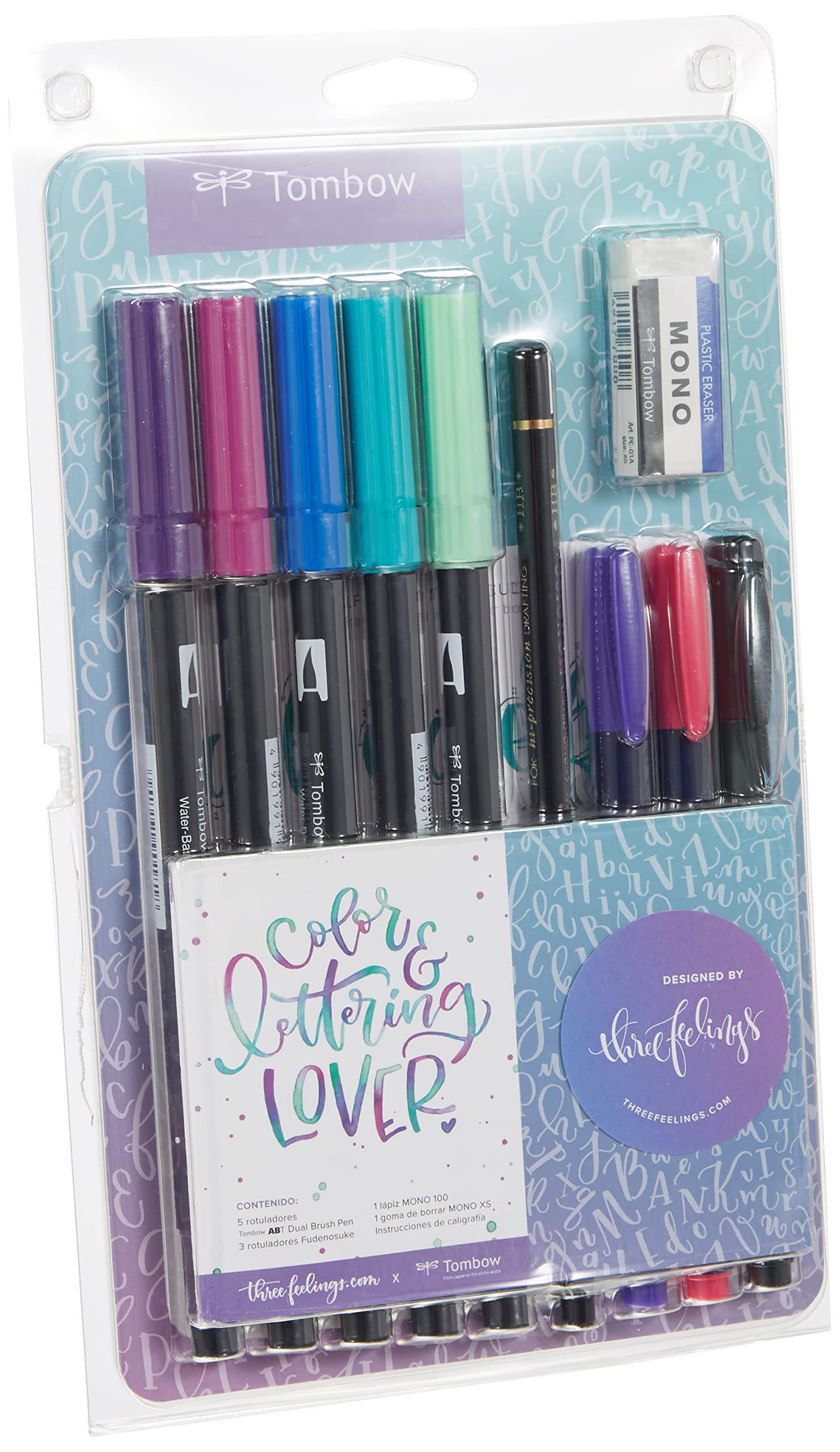 Tombow LS-ADV-ES Lettering Set Spain 9 Pens + Eraser + Instructions