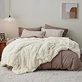 Bedsure GentleSoft Fluffy Cream Blankets Queen Size for Bed, Thick Sherpa Faux Fur Fleece Fuzzy Plush Winter Warm Heavy Soft Full Queen Blankets, Bedroom Decor Cream Gifts Cozy Gifts for Women, 90x90