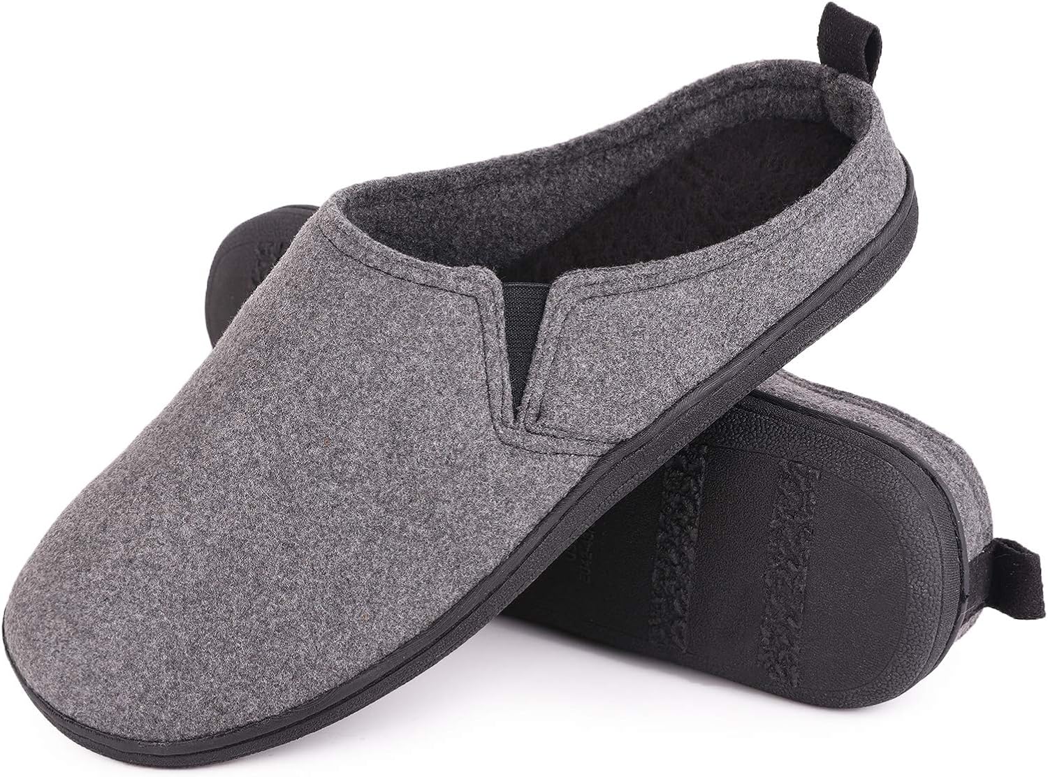 EverFoams Men's Comfort Memory Foam Slippers Soft Tweed Plush House Shoes with Stretchable Band