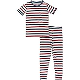 KicKee - Celebrate The 4th - Ultra Soft, Short Sleeve Top & Long Pants Pajama Set – Stars or Stripes Sleepwear for Kids