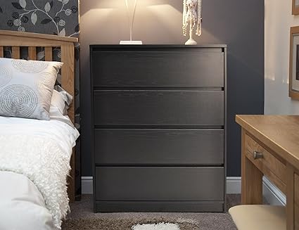 4 Drawer Wide Chest H 106 3cm D 39 8cm W 80cm Black Handleless