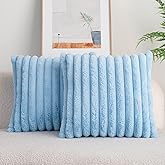 DEELAND Pack of 2,Double-Sided Faux Fur Plush Decorative Throw Pillow Covers Fuzzy Striped Soft Pillowcase Cushion Covers for Sofa Couch Bedroom Lightblue 18x18 inch