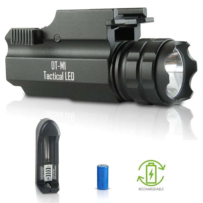 DefendTek Rechargeable Tactical LED Rail Mounted Gun Flashlight DTM1