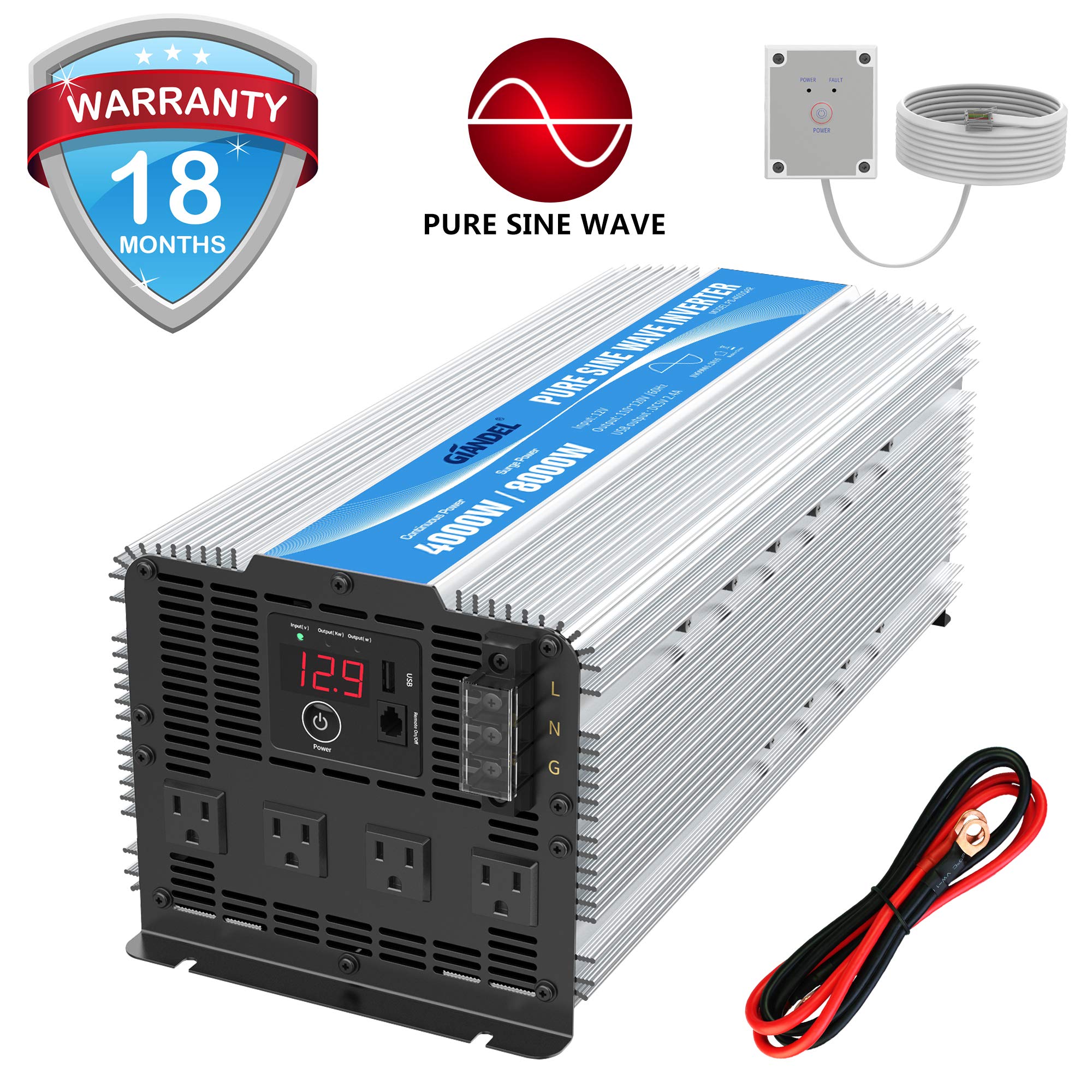 GIANDEL 4000W Heavy Duty Pure Sine Wave Power Inverter 4000W/12V
