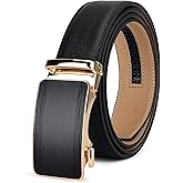 Men's Leather Ratchet Dress Belt With Automatic Sliding Buckle 130CM