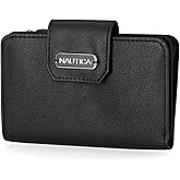 Nautica Womens, Close Reach Vegan Leather RFID Wallet, Small Credit Card Holder Purse with Zipper Coin Pocket and ID Window in Black